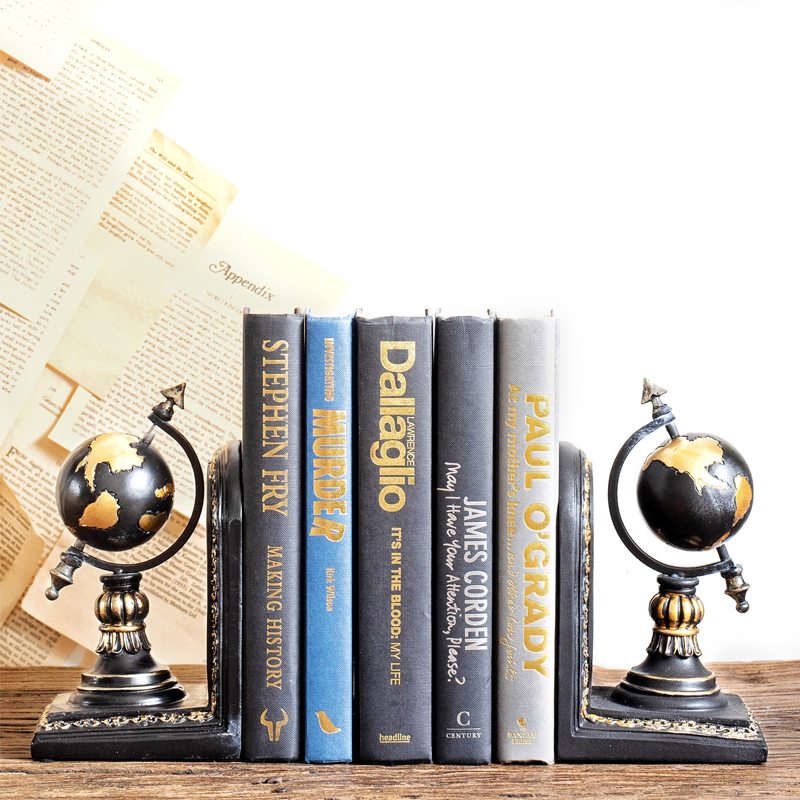 JK Mousse American Retro Earth Instrument Book House Swing Piece Decorative Book Blocking Book Stand Bookcase Resin Tabletop Pendulum