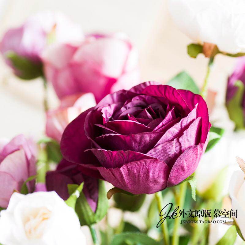 JK Mu Space living room simulation flowers 6 rose silk flowers multi-head European silk flower arrangement bouquet 6 pieces