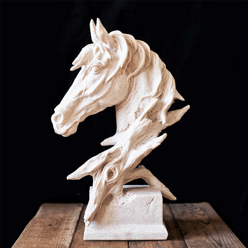JK Mu Space Retro Sandstone Horse Sculpture Decoration Ornament Housewarming Hall Desktop Creative Gift Ornament