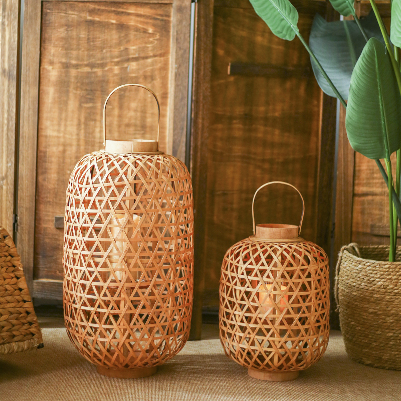 JK Mmu Space Natural Original Wood Color Decoration Lantern Floor Tabletop Candle Terrace-like room Balcony Living Room Folk lamp