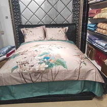 Mengjie 100 long velvet cotton brocade digital printing pure cotton four-piece set Yumang Huarong 13281 summer naked sleeping duvet cover