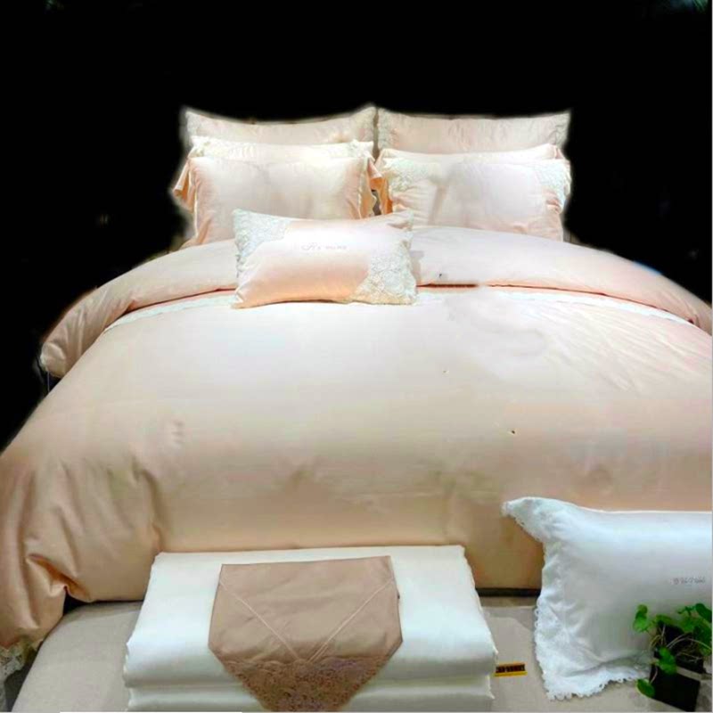 MINE Memology 100 satin - grained Egyptian long - dune cotton lace pink four - piece set of all - cotton sheets