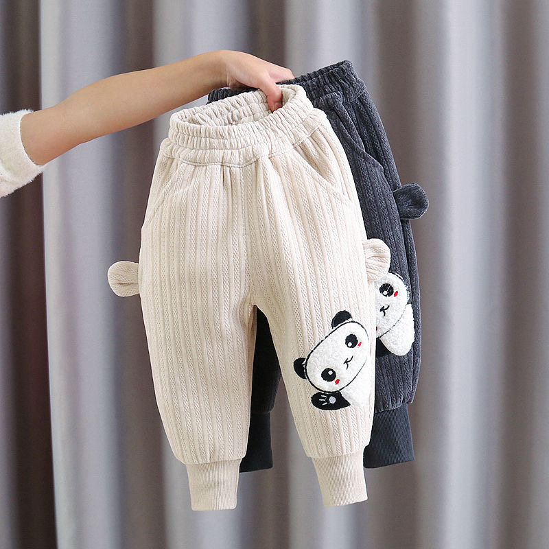Girl Plus Suede Pants Autumn Winter Thickened Cotton Pants Long Pants Children Black Outwear Loose Casual Cartoon Pants