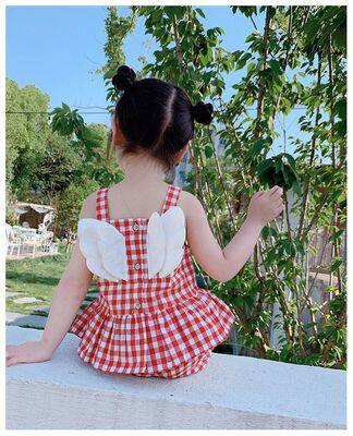 Angel Wings Suit Summer New Kids Plaid Suit 2020 Girl Baby Shirts Shorts Two Sets Summer Clothes