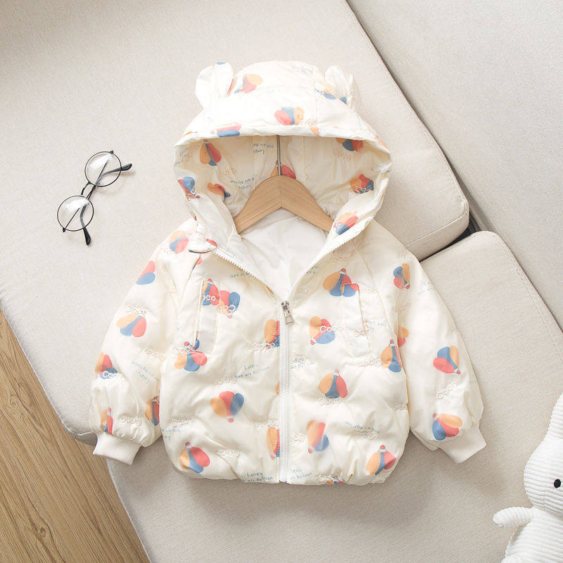 Children's white duck suede children's down clothes light and thin girl autumn and winter down Neri Bao children with hat autumn winter jacket
