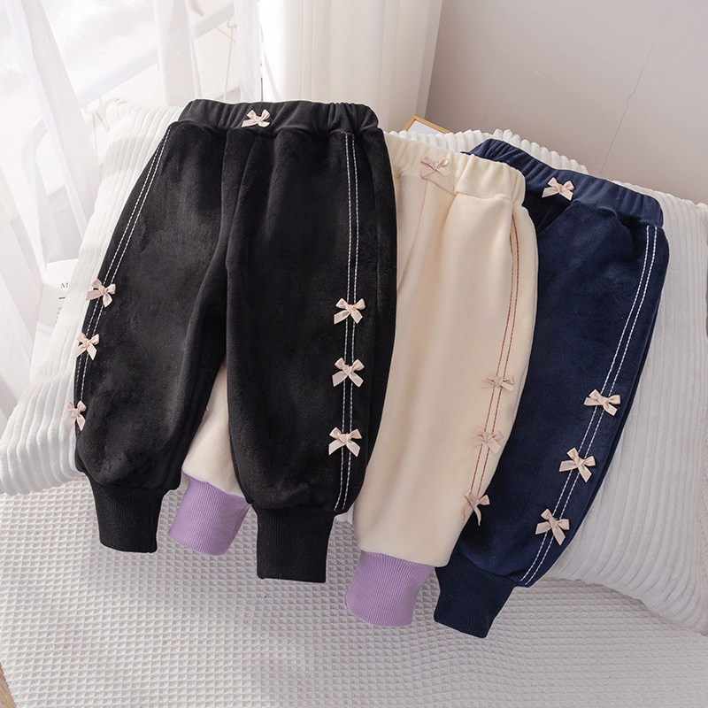 Girl Gush Outside Wearing Pants Autumn Winter 2021 New Children Baby Bunches Pants Women Kids Casual Pants Winter
