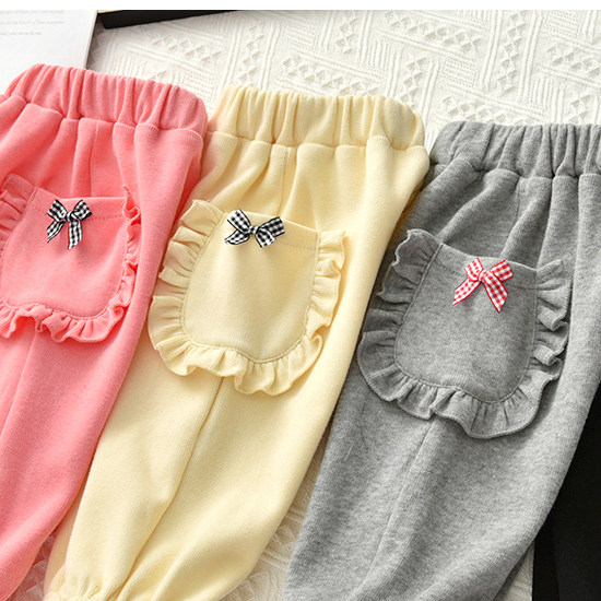 Little Girl Spring Lanterns Caged Pants Loose Casual Children Rubber Band Hair Circles Pure Cotton Long Pants Sports Outwear Spring Autumn Bunches Pants Fat