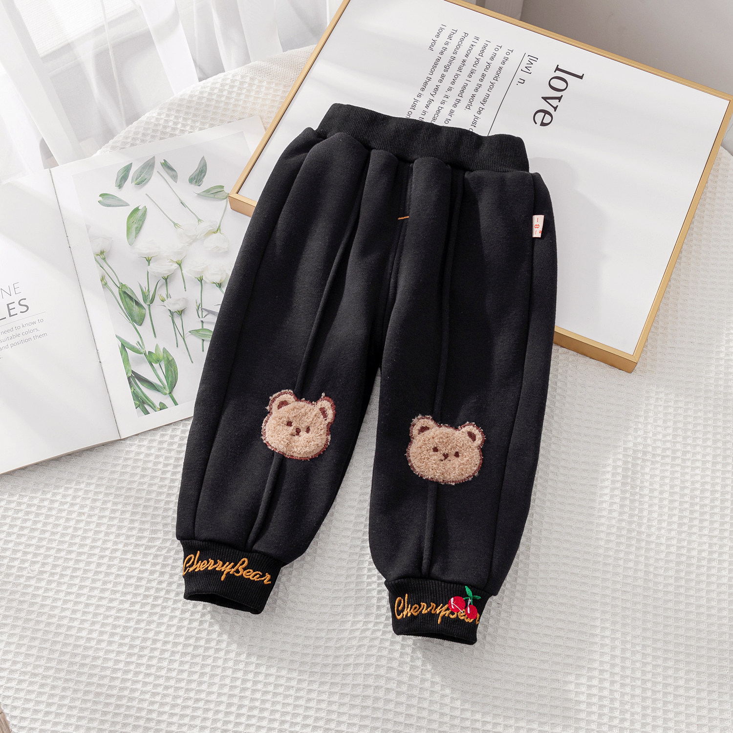 Children's cotton pants autumn and winter plus suede thickened female baby children casual loose pants Pants Foreign Pie 100 Lap Pants elastic