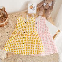 Childrens dress Womens dress Summer new womens baby girl Checkered Vest Skirt Foreign Air Summer Dress Short Sleeve Korean version