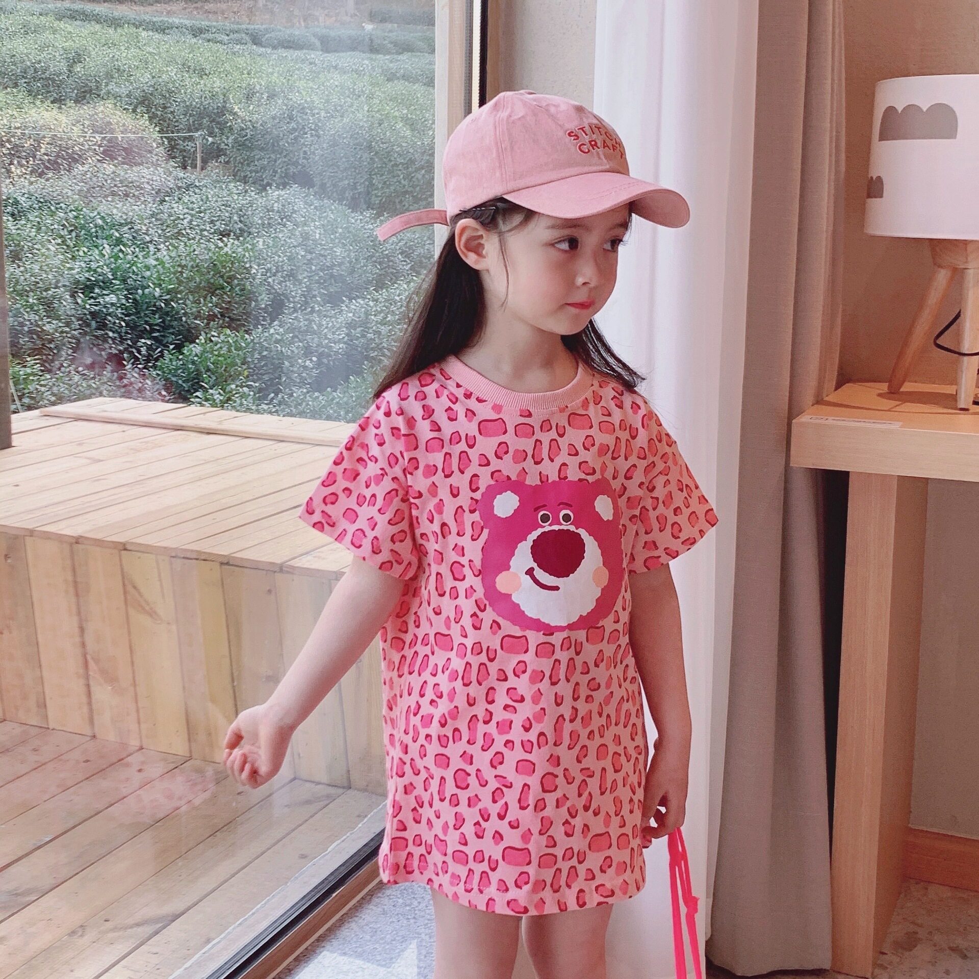 Girl Straight Drum Dress Pure Cotton Long Version T Skirt Summer New Foreign Pie Cartoon Printed Summer Dress Half Sleeve Dress