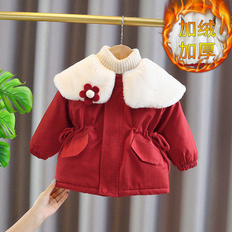 Girl's winter cotton clothes 2021 new baby Yangist winter clothing Children's autumn and winter style with velvet thickened close-length jacket