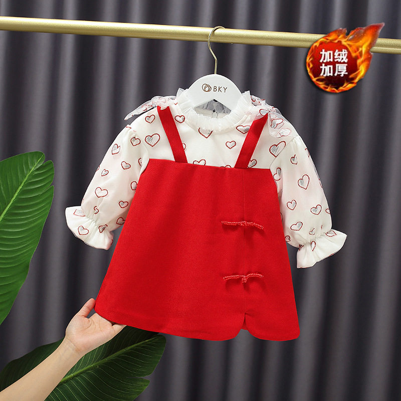 Girls' autumn and winter dresses and velvet Korean version 2020 new children's skirts winter Western style winter skirt princess skirt trend