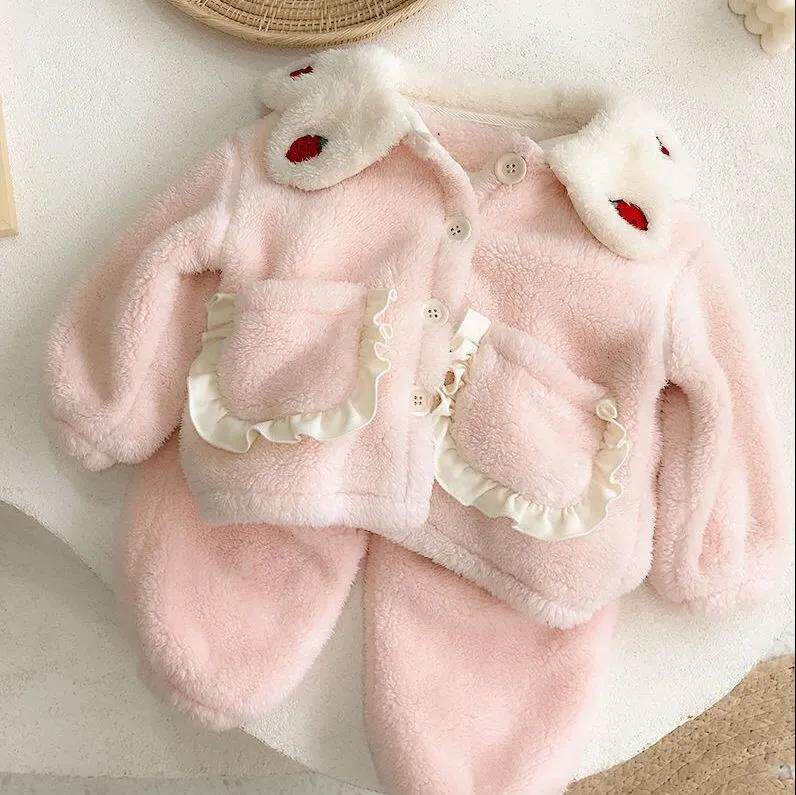 Girl Sleepwear 2021 New Autumn Winter Suit Women Baby Trendy Foreign Pie Flannel Children's Home Suit Suit