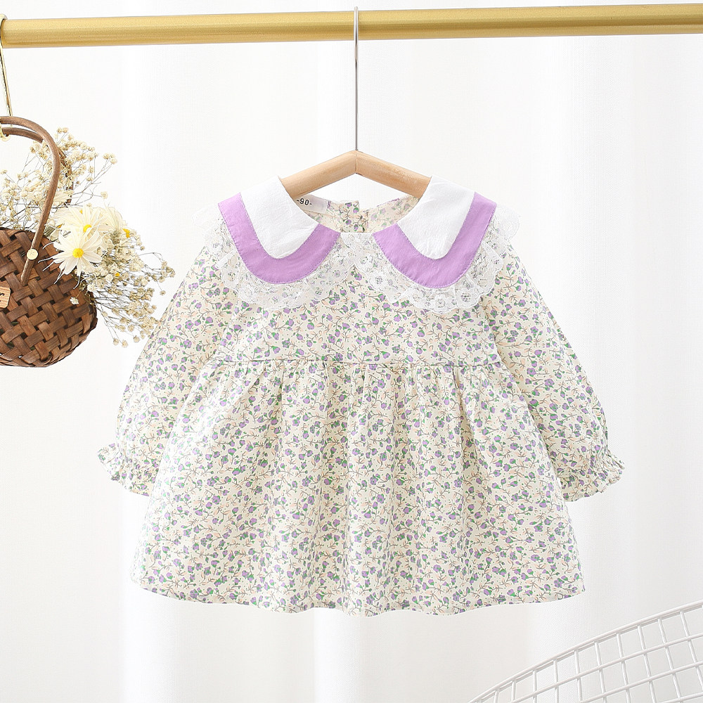 Baby Broken Flowers Princess Dresses Long Sleeve Dolls Collar 2021 New Dresses Spring Couts Childlike Little Fresher Dress