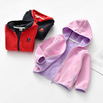  Boys solid color wild coat Fashion fluffy hooded jacket Girls jacket Fleece autumn and winter plus velvet cardigan