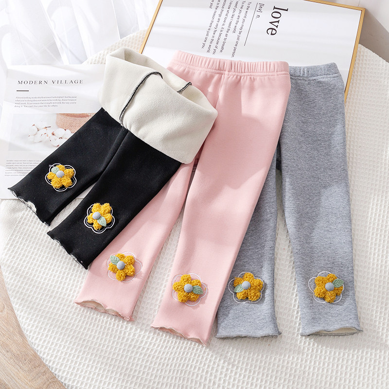 Girl Gansuede Inner Lap Pants Autumn Winter Female Baby Deep Autumn 100 Lap Pants Integrated Suede Black Manicure Pants