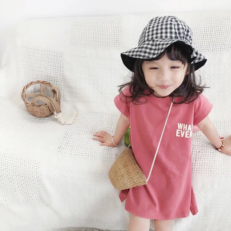 2020 children's skirts, girls' baby summer long version T-shirts, cotton western style mother and daughter clothes, pink short-sleeved parent-child clothes