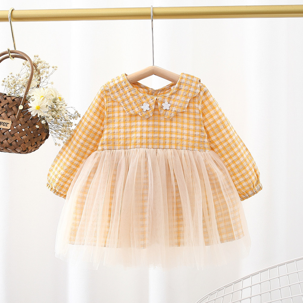Baby girl gauze skirt long-sleeved western style plaid tutu skirt 2021 spring dress skirt baby girl princess dress spring dress