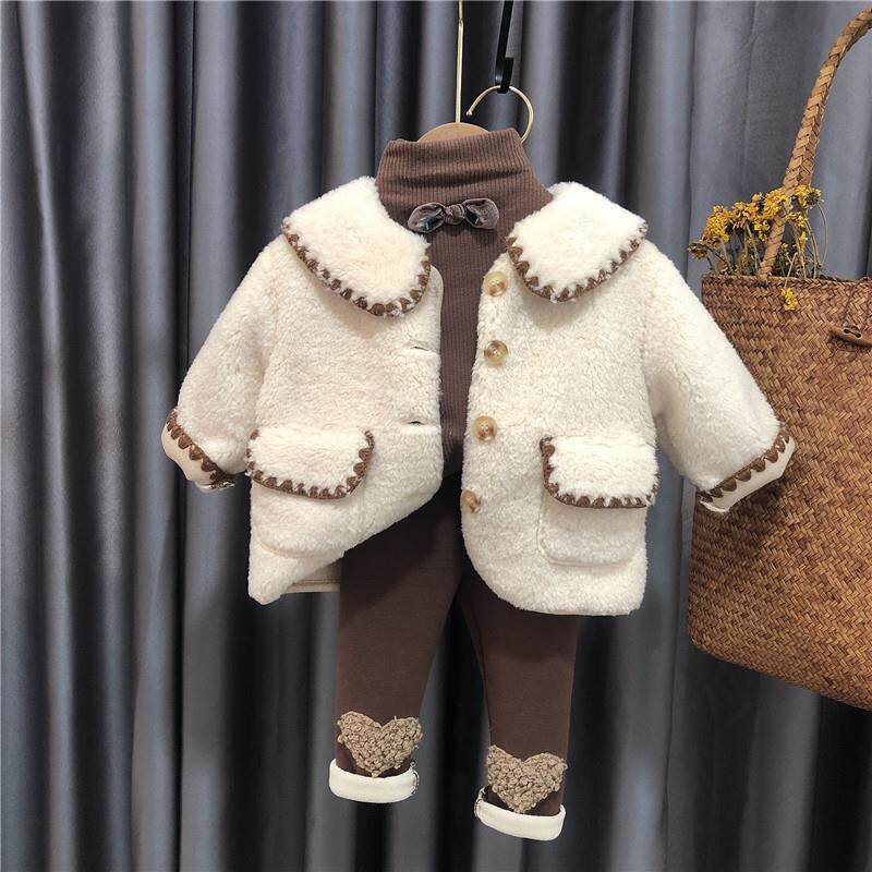 Girl Autumn Winter Thicken Plus Suede Coat Lamb Wool 2021 New Foreign Pie Deep Autumn Foreign Pie single row of winter clothing