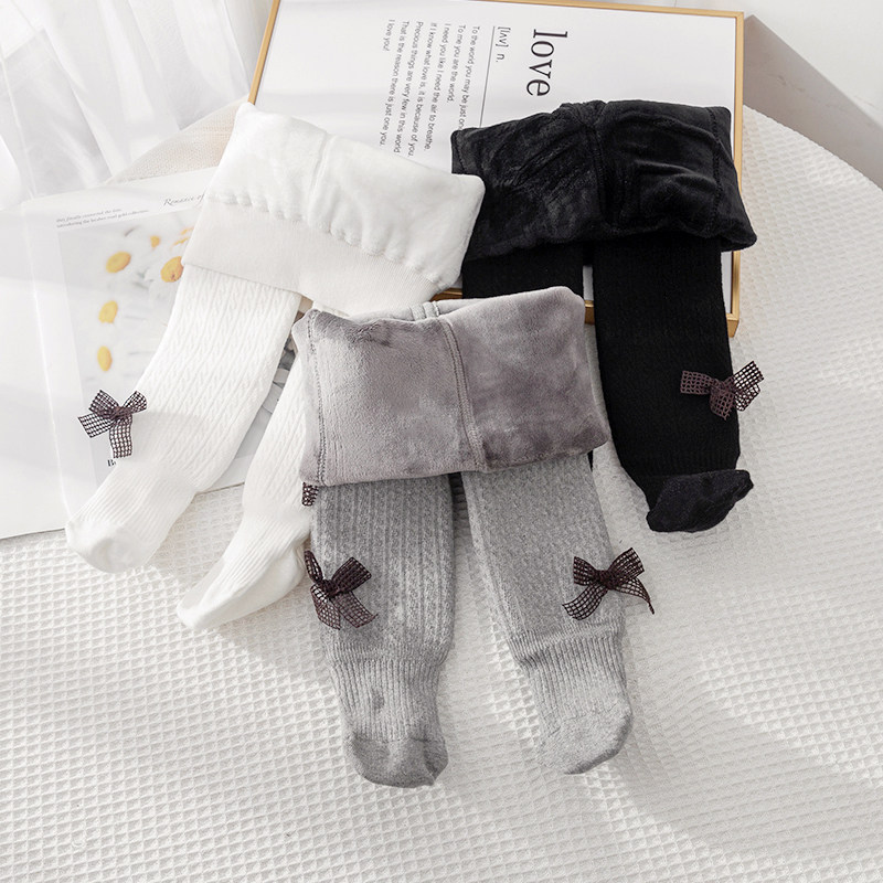Female Baby Pants Socks Plus Suede Autumn Winter Thickened even body Sox white elastic body 100 Lap Pants Socks Black Inner Hitch Pants