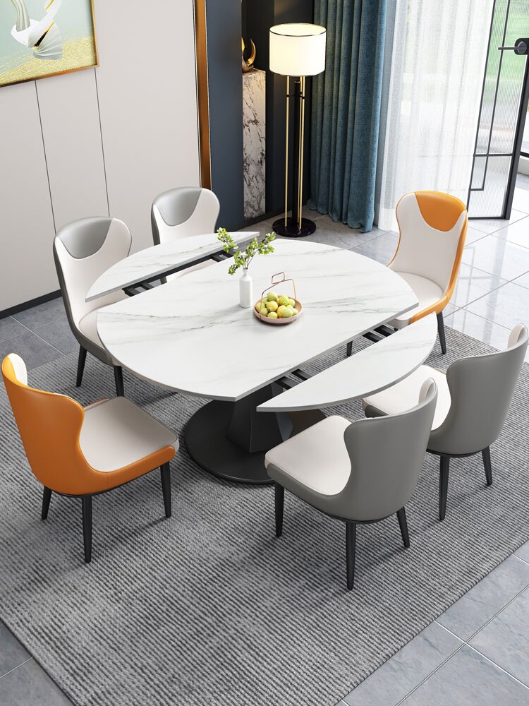 Rock plate dining table and chair combination Light luxury small household dining table Modern simple rotating telescopic folding dining table