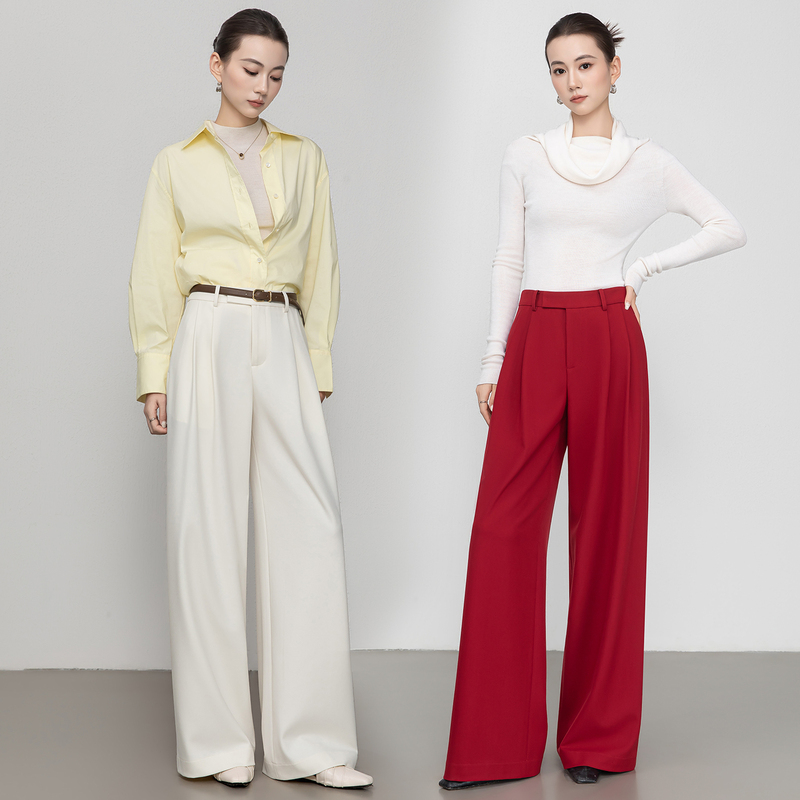 High-Waisted Pleated White Suit Pants for Women with a High-Fashion Feel, Made of Tencel Acetate, Wide-Leg, Drapey, New Autumn Style High-Waisted Pleated White Suit Pants for Women with a High-Fashion Feel, Made of Tencel Acetate, Wide-Leg, Drapey, New Autumn Style