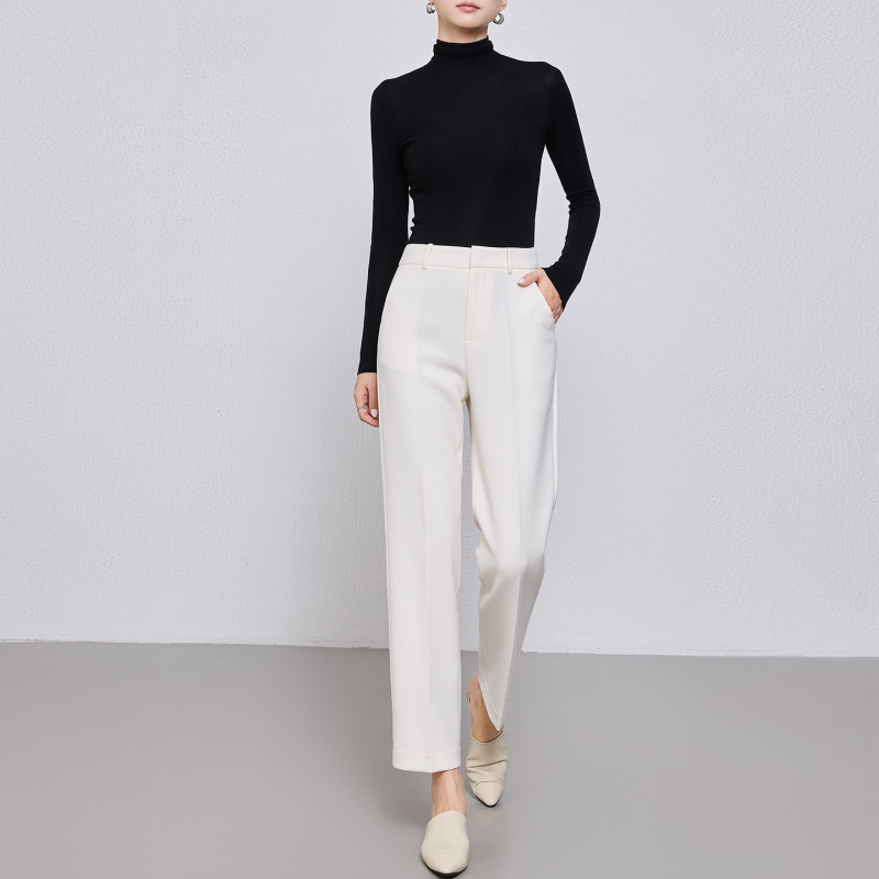 Slimming, Non-See-Through White Straight-Leg Pants for Women, Cropped Suit Pants, 2026 Spring, Minimalist Tapered Cigarette Pants for Commuting