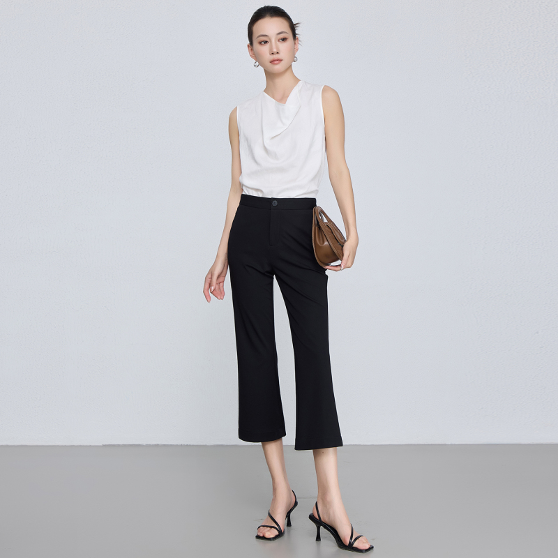 Four-Way Stretch Cropped Flared Pants 2026 Summer Thin Black Pants Cropped Leggings Petite Slimming Bell-Bottom Pants