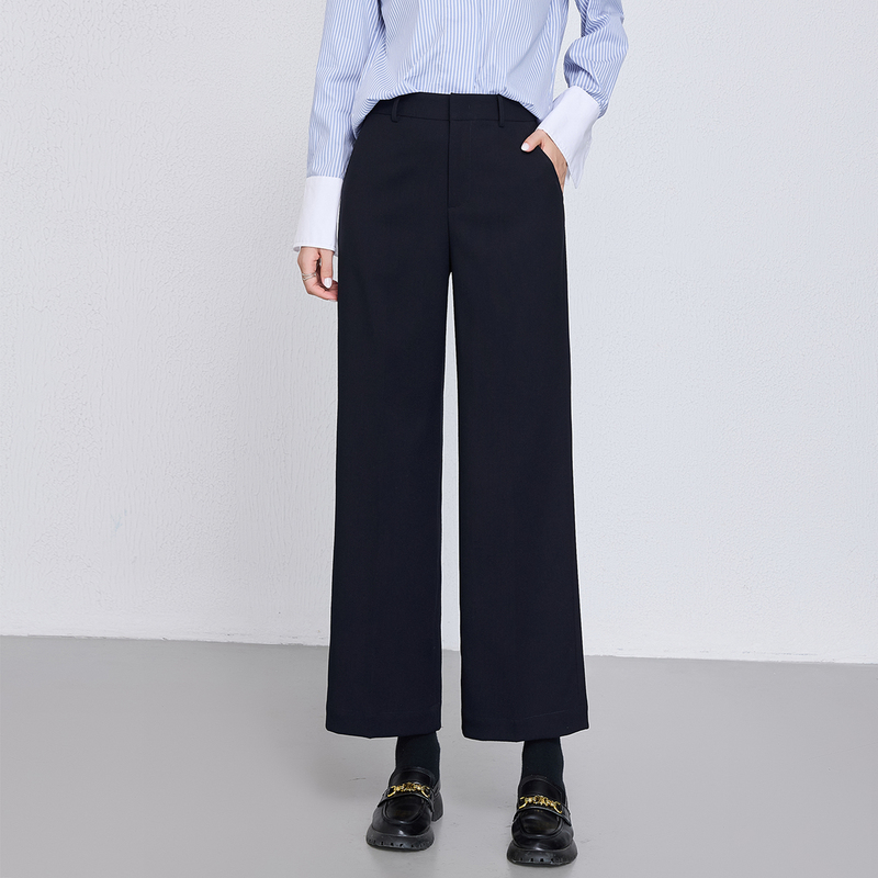 Manyla Navy Blue Cropped Pants for Women 2026 Spring New High-Waisted Suit Pants Straight-Leg Pants Petite Wide-Leg Pants