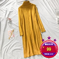 [Tháng mười một 6 sản phẩm mới] 2018 mùa thu mới trên đầu gối phần dài cao cổ áo đan đáy áo thun áo len váy đầm đẹp