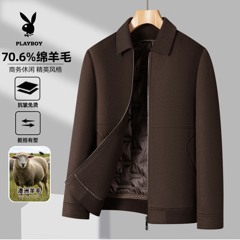 Playboy's New Lapel Jacket for Men, High-End Down-Lined Warm Double-Sided Woolen Coat Playboy's New Lapel Jacket for Men, High-End Down-Lined Warm Double-Sided Woolen Coat