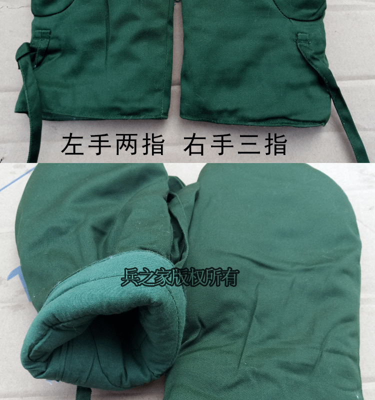 Găng tay cotton cotton hai ngón tay màu xanh lá cây xác thực mùa đông nam lạnh và phụ nữ cưỡi găng tay ba ngón ngoài trời ấm áp găng tay mùa đông