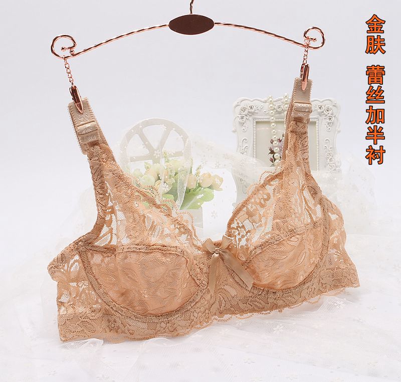 Summer ultra-thin sexy single-layer lace transparent mesh ladies bra breathable thin section big breasts show small breasts underwear