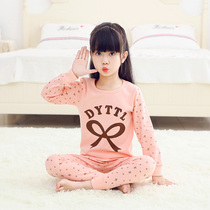 Girls pajamas pure cotton suit girls thermal underwear baby childrens autumn clothes and johns autumn and winter home clothes new