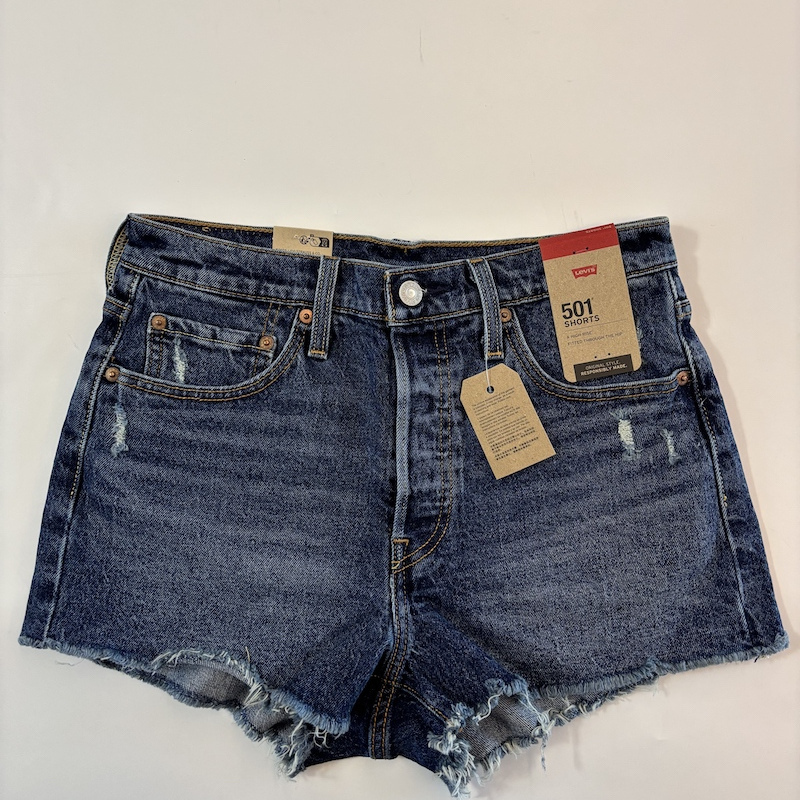 In Stock Levi'S/Levi's Women's 501 High-Waisted Blue Washed Distressed Denim Shorts # 563270319