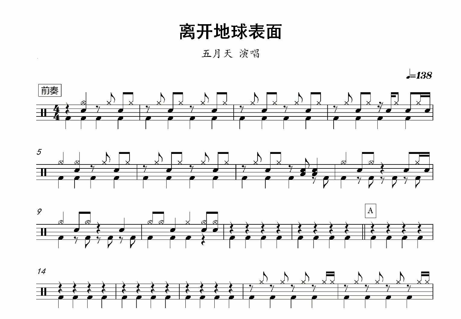 133 Mayday left the surface of the earth Drum set Pop song original drum score