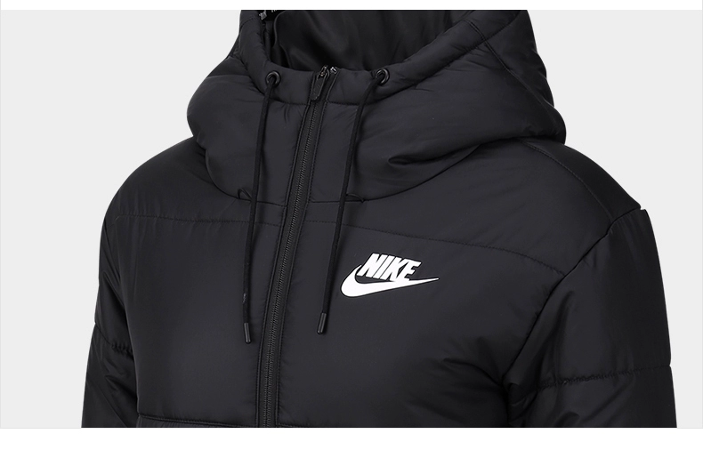 Quần áo cotton nữ Nike 18 mùa đông mới thể thao Áo khoác dài cotton trắng đen trùm đầu ấm AJ7434 - Quần áo độn bông thể thao