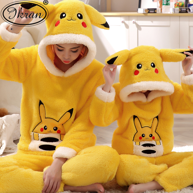 Autumn and winter children's pajamas Girls flannel thickened section medium and large virgin girl mother and daughter coral velvet home clothes set