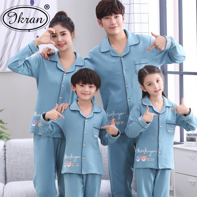 Spring Autumn Season Pro-Sub-Dress Pyjamas Pure Cotton Long Sleeve Cartoon Mother Woman Family Of Three Children CUHK Children's Home Suit Suit