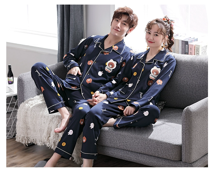 2 bộ đồ ngủ giá rẻ mùa xuân và mùa thu cotton tinh khiết dài tay cô gái dễ thương mặc nhà giản dị bộ đồ cotton nam mỏng - Giống cái