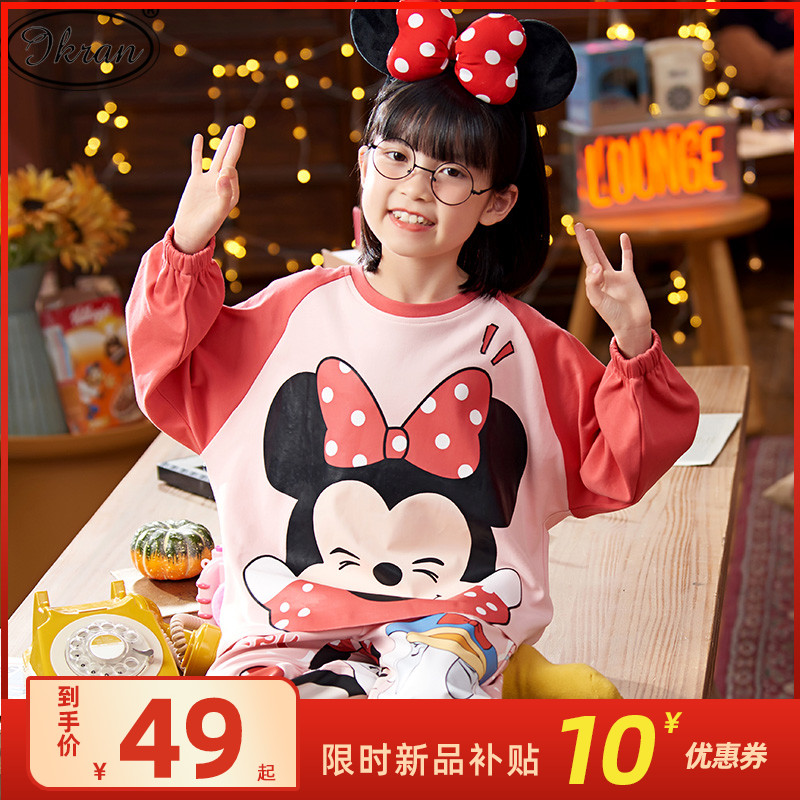 Children's pajamas girls spring and autumn pure cotton long-sleeved suit Summer thin section girls middle and large children baby cotton home clothes