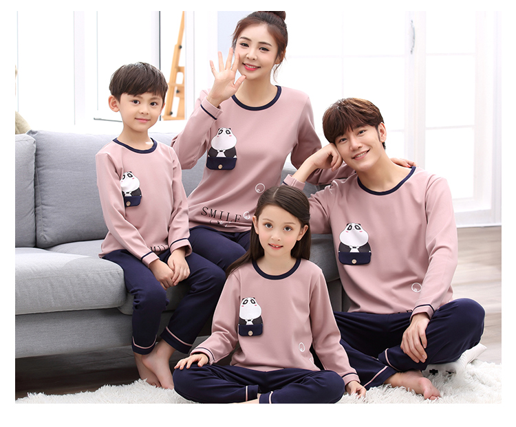 Mùa xuân và mùa thu cha mẹ con mặc đồ ngủ dài tay cotton gia đình ba mẹ con trẻ em quần áo nhà bé trai và bé gái phù hợp với đồng phục sành điệu cho cả nhà