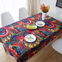 Exotic folk style restaurant rectangular cover cloth round tablecloth custom abstract art cotton linen tablecloth Mediterranean
