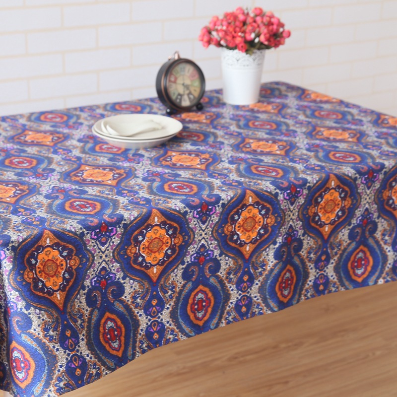 Mediterranean cotton linen table cloth tea table cloth anti-dust cover cloth square hotel ethnic wind table budding to do