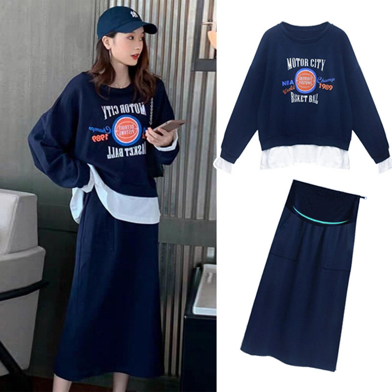 Tennis Red Pregnancy Woman Dress Spring New Foreign Pie Fake two-piece Weasher Skirt Surmounted a two-piece suit