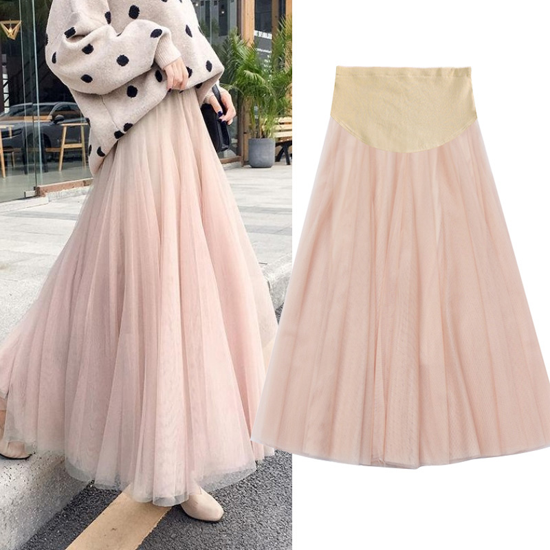 Gestational Woman Dress Half Dress 2022 Spring Dress New Child Care Medium Long Version Fluffy Skirt Mesh Red Spring Autumn Ultra Fairy Web Yarn Skirt