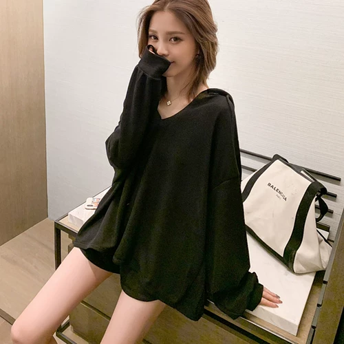 Летняя одежда для беременных с капюшоном, футболка, штаны, спортивный костюм, комплект, V-образный вырез, защита от солнца, в западном стиле