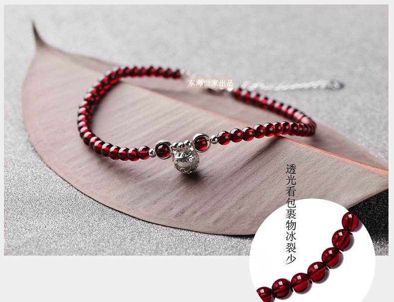 Donghai gia đình garnet vòng chân nữ 925 bạc chuông pha lê vòng chân trang sức quà tặng để gửi bạn gái