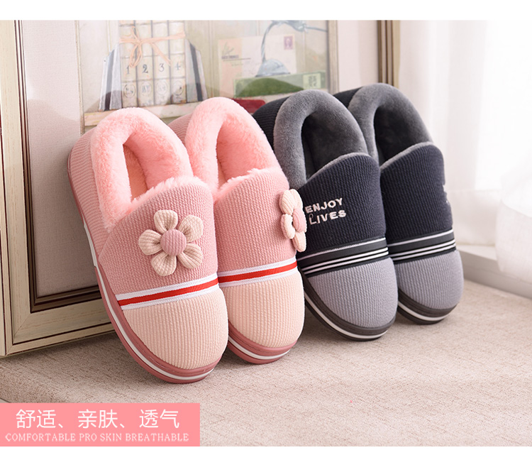 Dép cotton nữ trong nhà mùa đông nam đôi nửa túi với nhà mùa đông nhà nữ chống trượt dày dưới đáy dép len ấm áp dép mang ở nhà