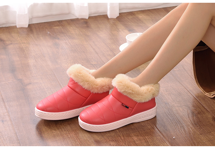 Dép cotton mùa thu và mùa đông Đôi da PU nhà không thấm nước chống trượt ấm áp dày nam và nữ túi cao có dép dép đi trong nhà vệ sinh